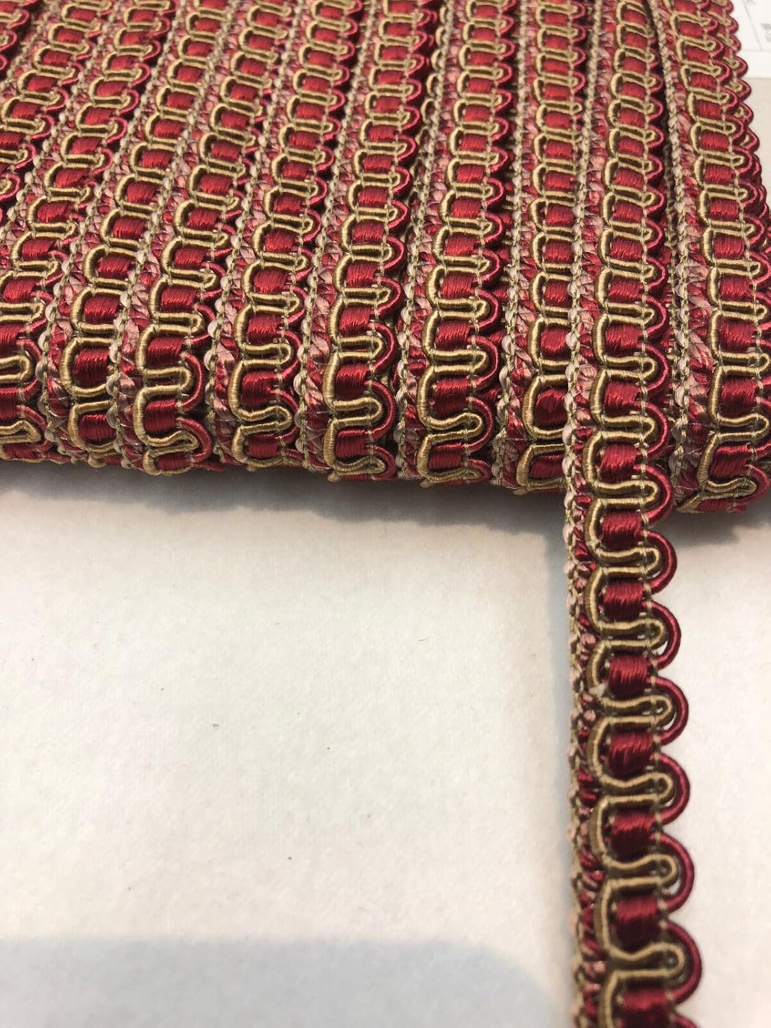 Red with Taupe Decorative Scroll Style Braid Gimp Trim (50 yards)