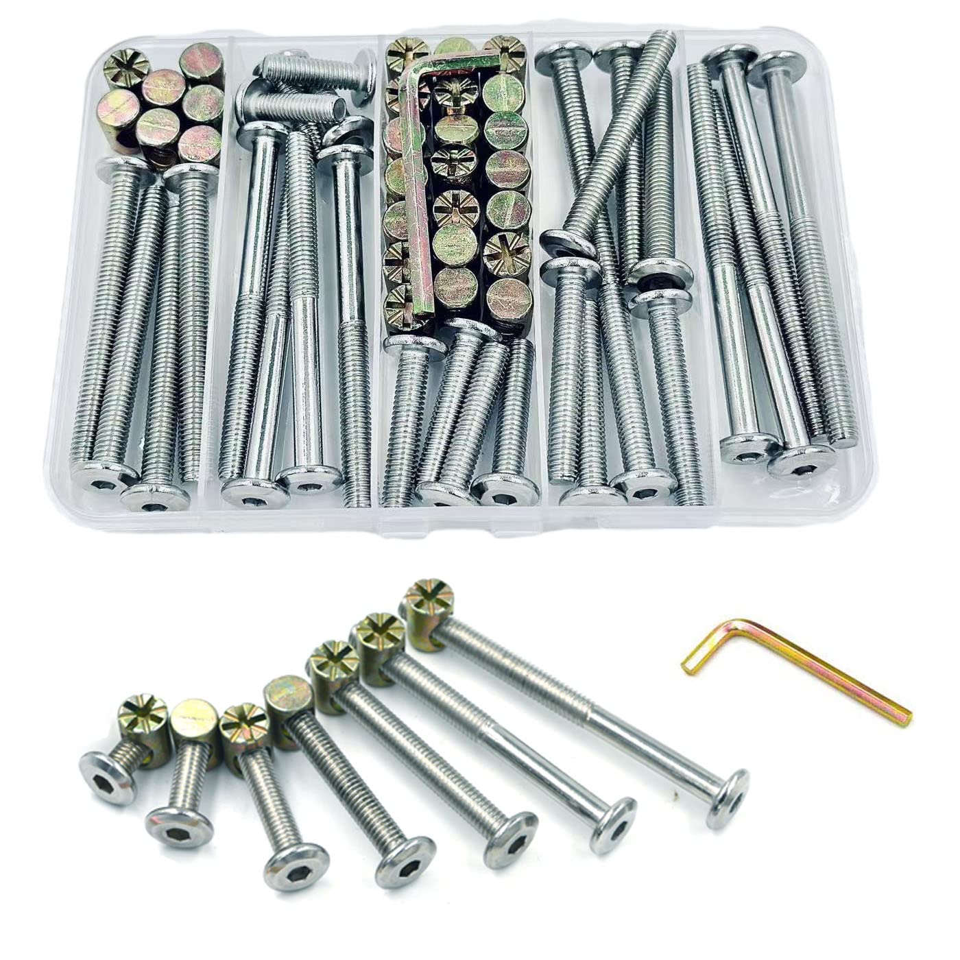 Crib Screws Hardware Replacement Kit,Hincell 28 Set Stainless Steel Baby Bed Frame Bolts &Barrel