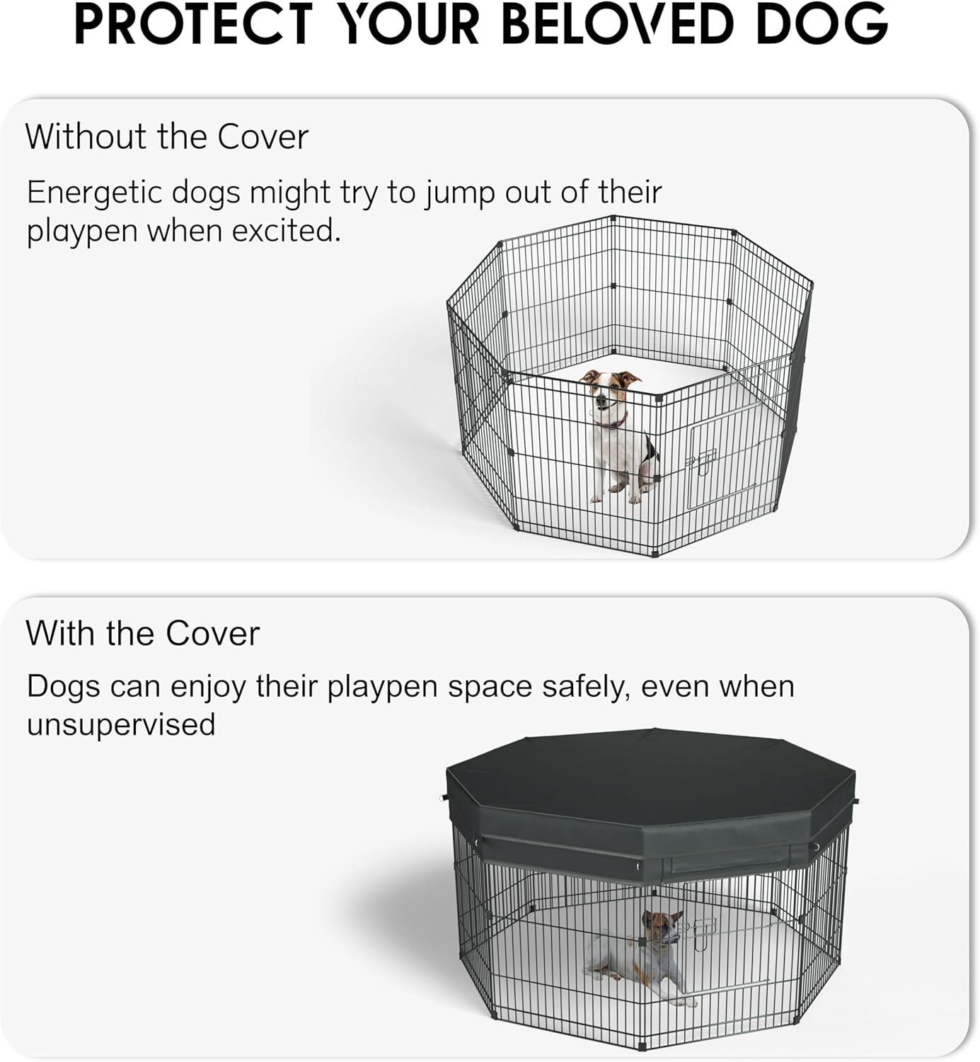 Dog Playpen Cover Reinforced with Waterproof Sunshade Curtain | 1680D Oxford Cloth & Nylon Mesh | UV-Resistant | Fits 24 Inch 8 Panels Octagon Dog Playpen Only | Black