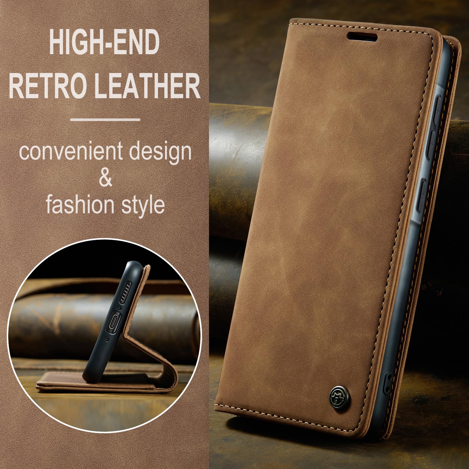 Samokor Cover per Samsung Galaxy A15 5G/4G Pelle Flip Custodia Cavalletto Portafoglio Magnetica Carta Fessura Antiurto per Samsung Galaxy A15,Marrone