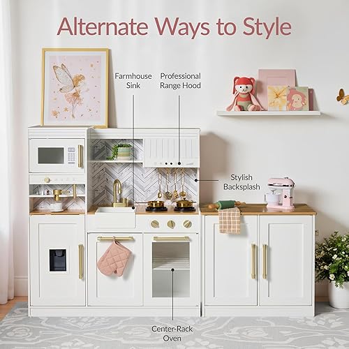 Miniatura 7 de Best Choice Products - Juego de cocina de simulación para niños, juego interactivo de madera para niños pequeños con isla, máquina de espresso, 17