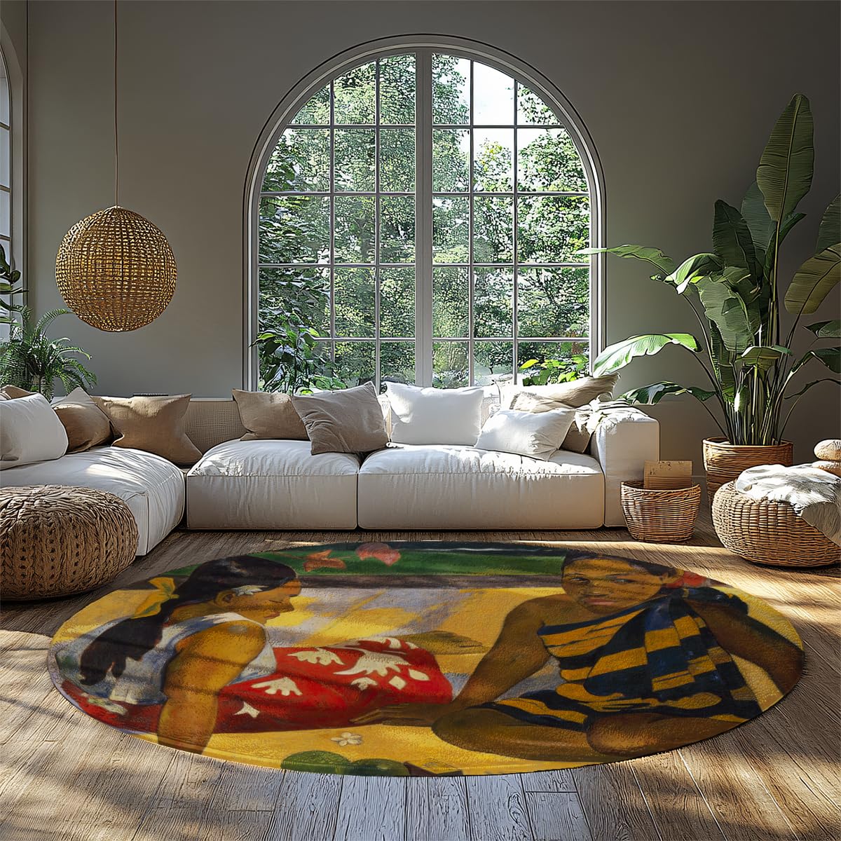 Tapis de sol salon Paul Gauguin 80cm motif tahitien rond