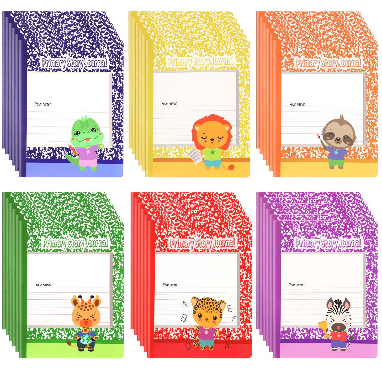 Tinlade 36 quaderni di composizione primaria con animali da 0,5 pollici a righe gradi K-2 Diari di storia 9,7 x 7,5 pollici copertina morbida diario scolastico forniture per il rientro a scuola per