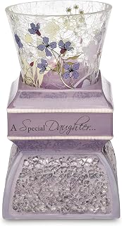 Pavilion - Up Words - Lavender Tea Light Candle Holder, Special Daughter Sentiment, 5-1/2-Inch Tall, Includes Tea Light Candle