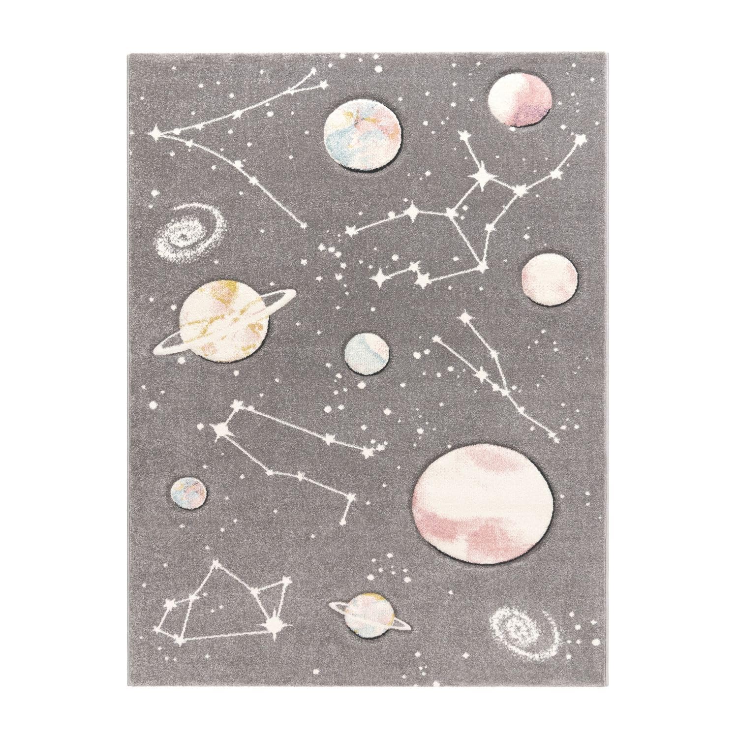 TT Home Kinder-Teppich, Spiel-Teppich Mit Planeten Und Sternen, Für Kinderzimmer In Grau, Größe:140x200 cm