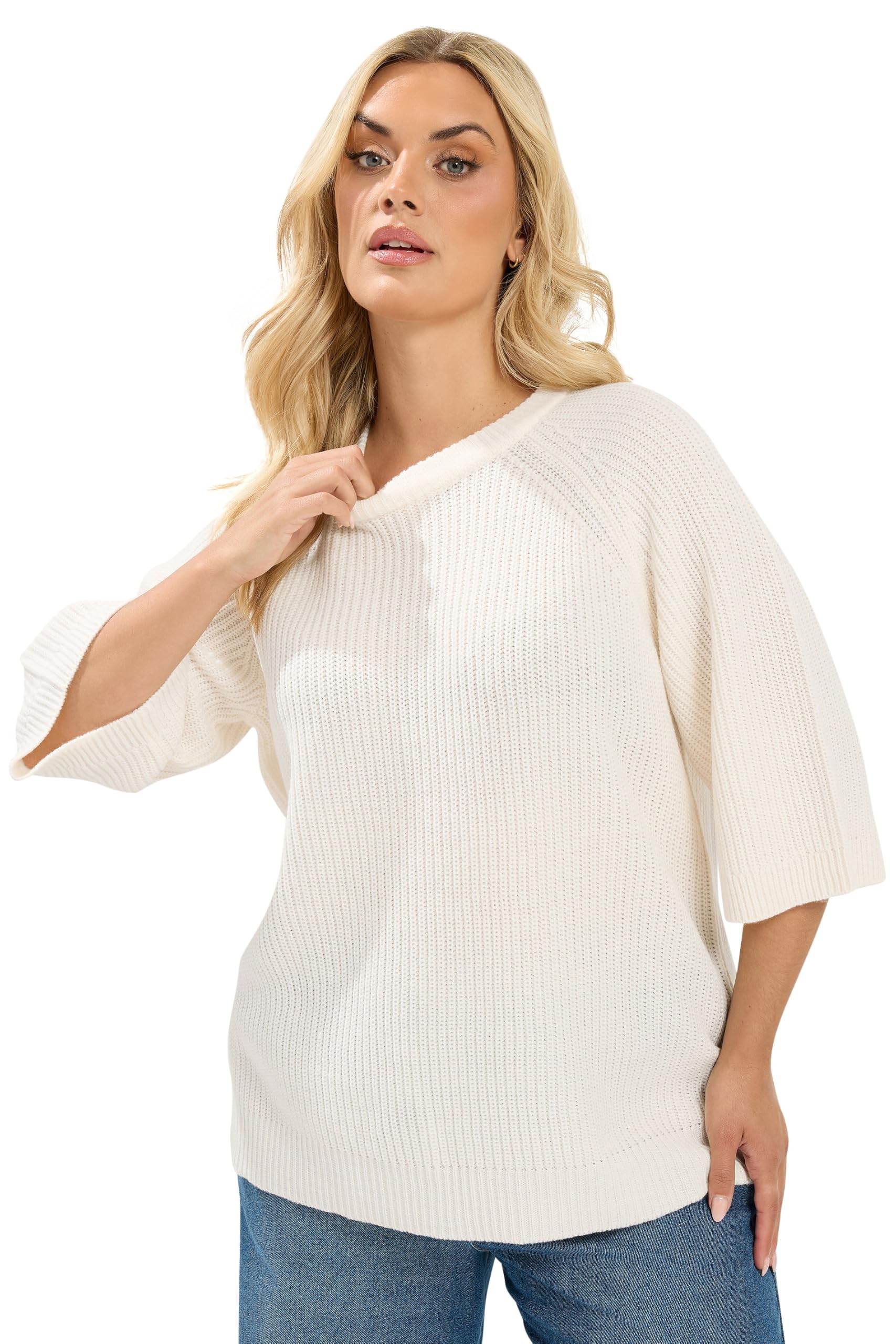Yours Women's Cream Curve Ivory White Knitted Jumper - Plus Size Curve