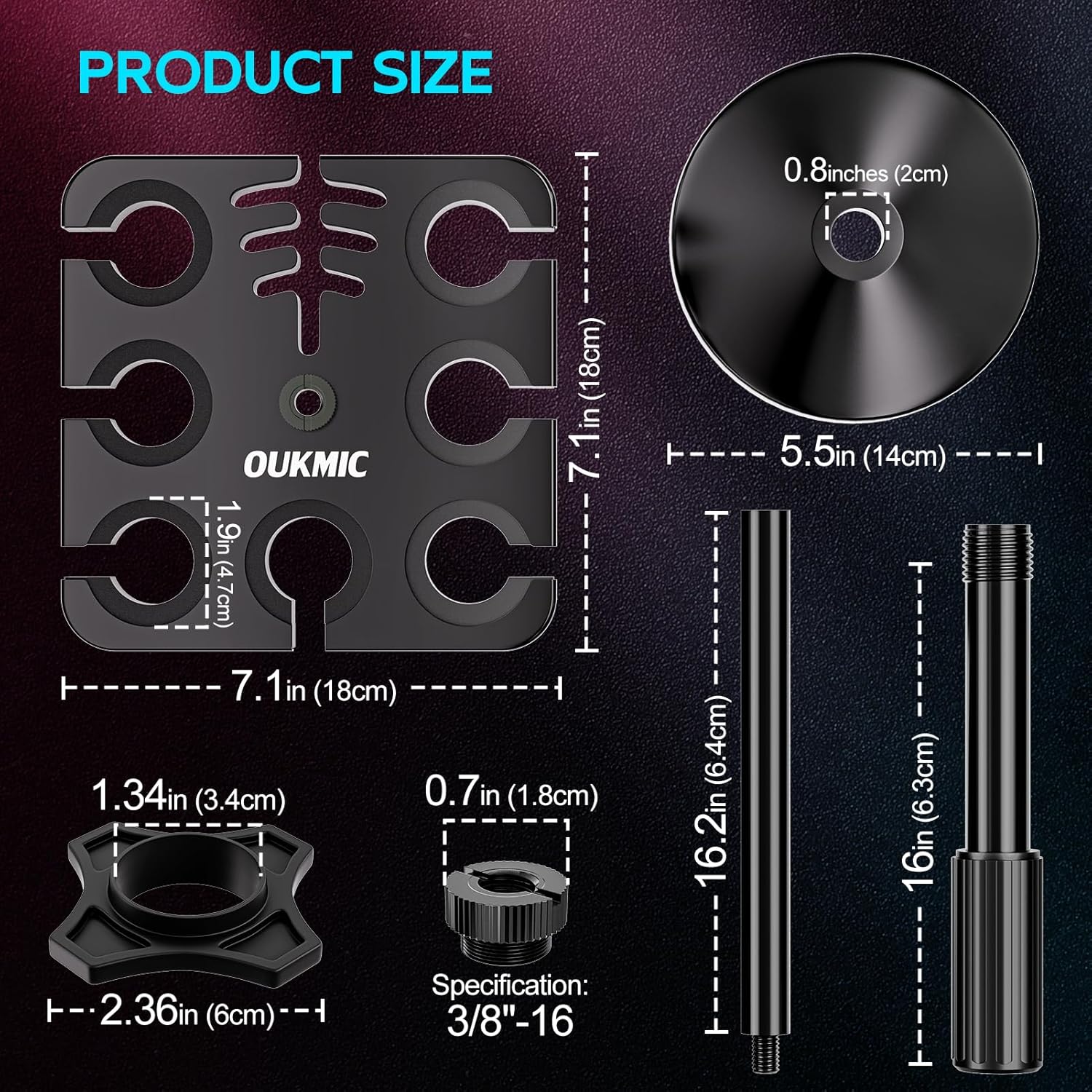 Multi Microphone Holder with Desktop Mic Stand, Square Tray with Cable Slots Holds Up to 7 Mics, Wired and Wireless Mic Holder for Stage Organizer and Display-7 Anti-roll Rings Included