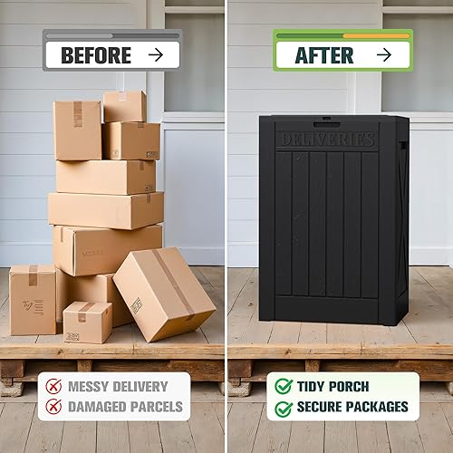 Vista 22 de Greesum Caja de resina de 31 galones para todo tipo de clima, cajas de almacenamiento al aire libre para muebles de patio, juguetes al aire libre