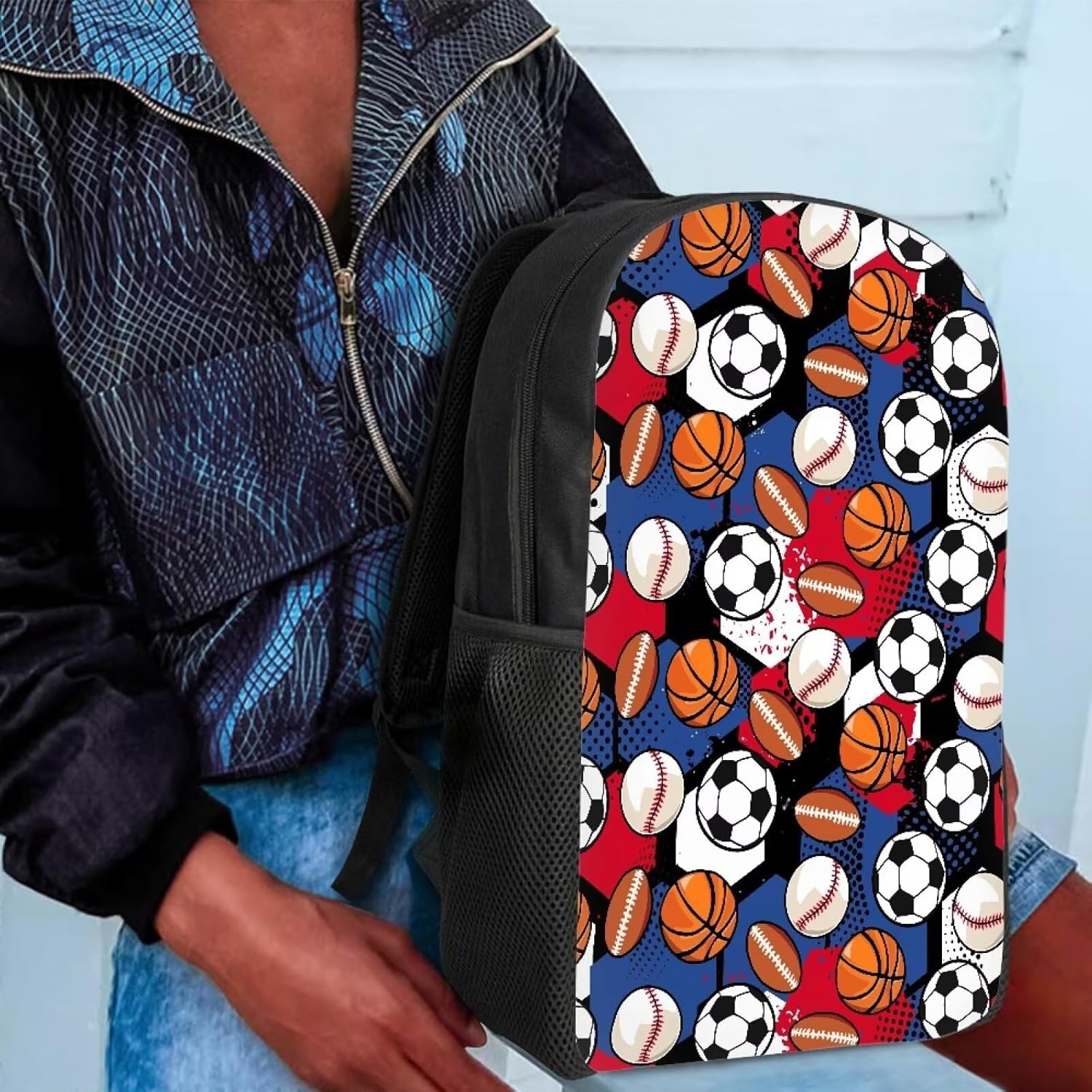 AmzPrint Lightweight Carry On Soccer Basketball Backpack For Girls Boys Kids 17" School Bag (Back To School School Supplies)