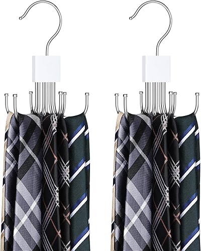 Percha para corbatas, organizador de cinturón para armario, giratorio de 360°, máximo 24 corbatas/24 cinturones, almacenamiento que ahorra espacio,