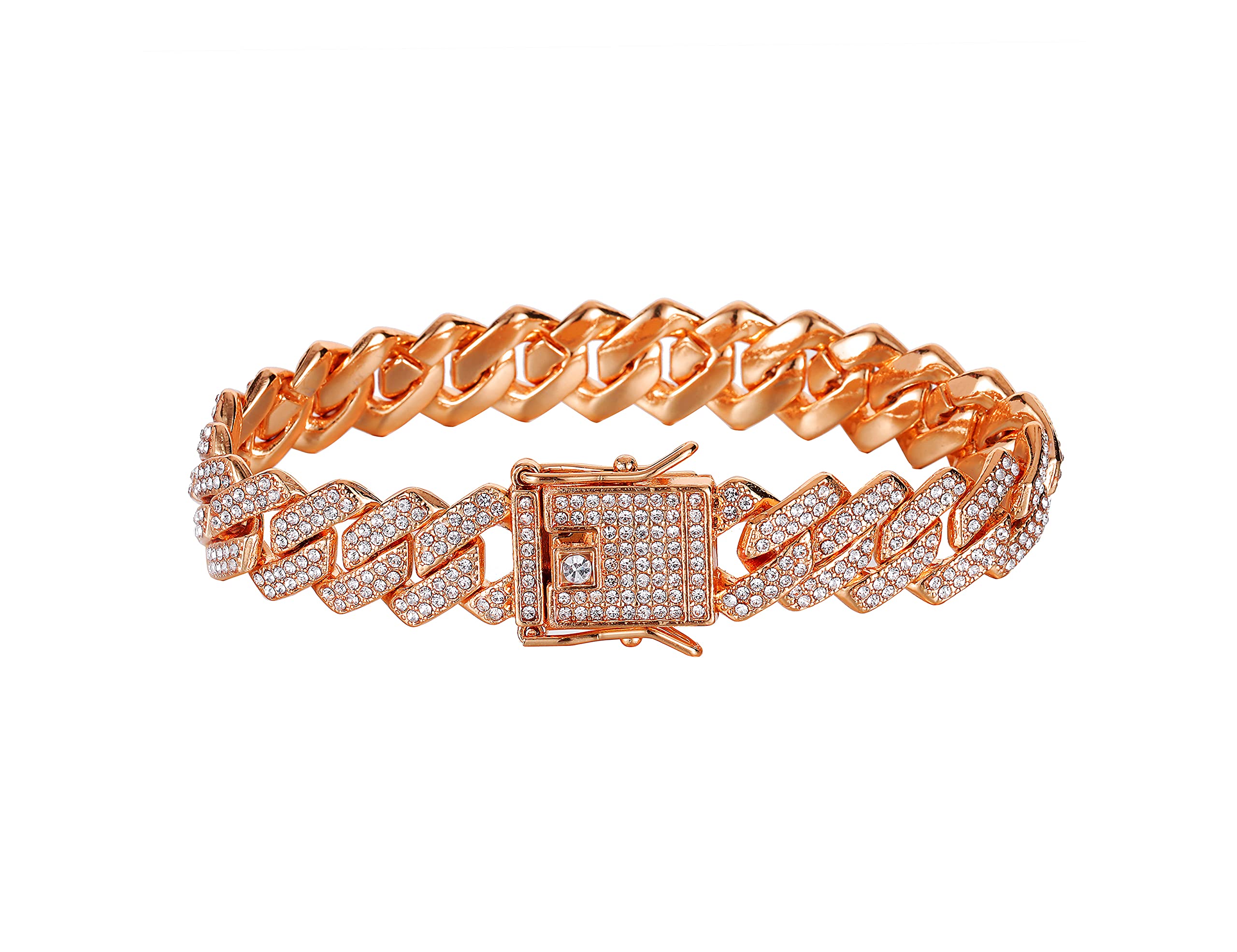 SaintdaCuban Link Bracelet For Men Women,Rose Gold/18K Gold Plated/Silver  Bracelet,10/12/14mm Miami Iced Out Bracelet,Hip Hop Bracelets Jewelry