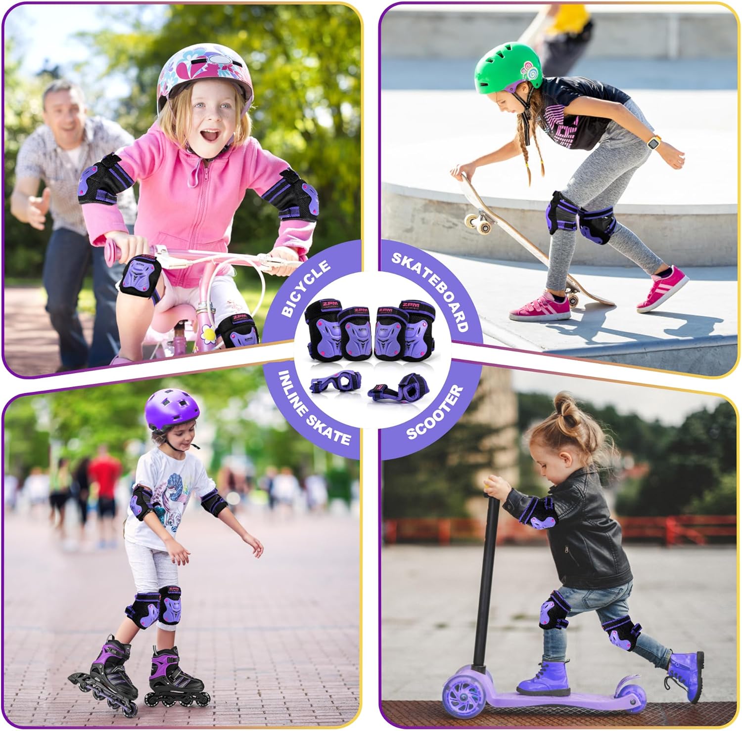 2PM SPORTS Knee Pads for Kids, Wrist Guards Knee and Elbow Pads Set with Drawstring Bag, Protective Gear Set for Girls Boys Roller Skating Cycling Skateboard - Image 5