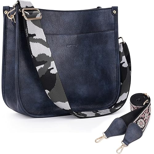 HKCLUF Crossbody Bags for Women Designer Leather Hobo Handbags With 2 Adjustable Leopard Guitar Strap Shoulder Bucket Bags