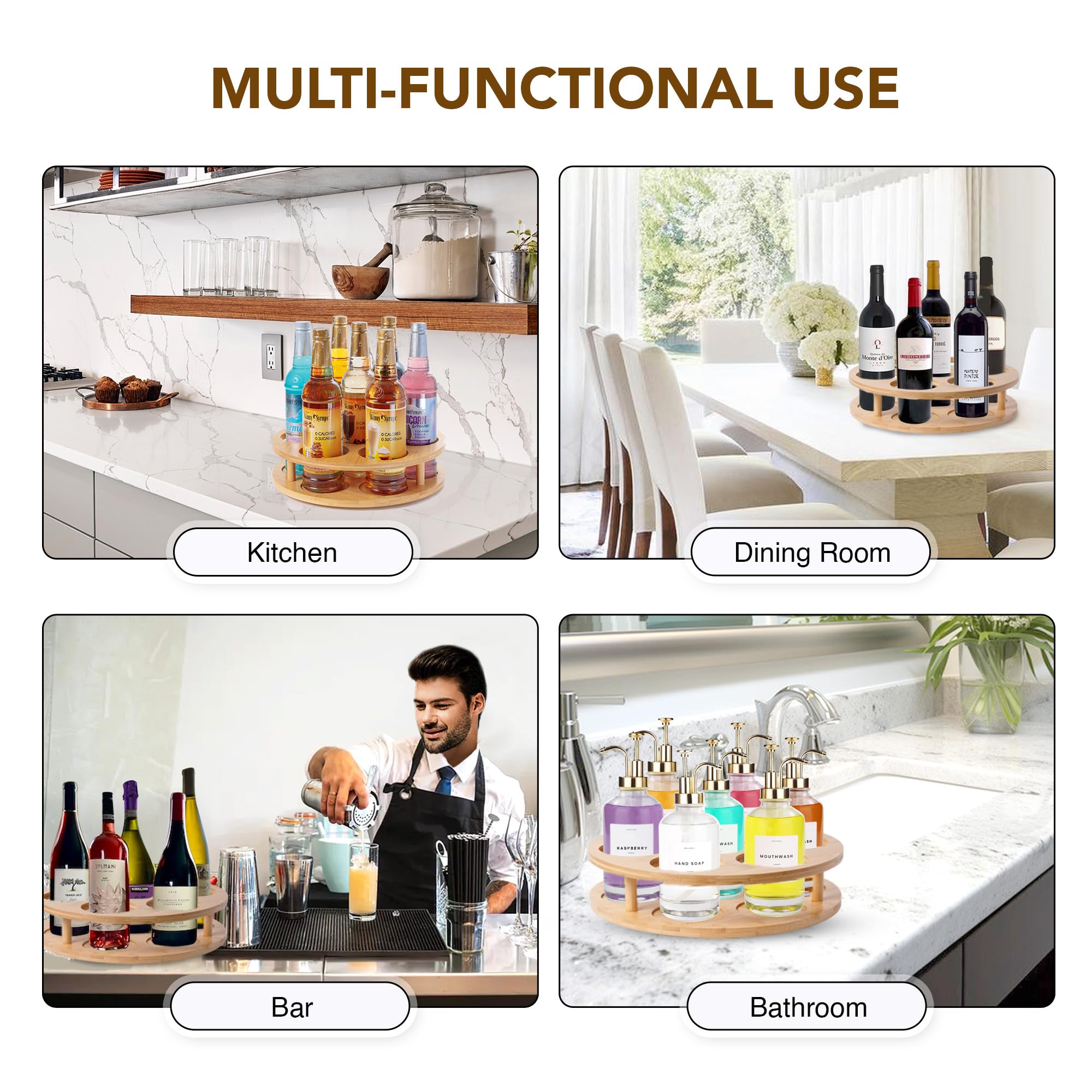 7-Bottle Rotating Syrup Rack - Spinning Organizer For Coffee Bar, Kitchen & Pantry