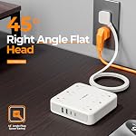 TESSAN Flat Plug Extension Cord Indoor, Surge Protector Power Bar, 5 Feet | 4 USB (2 USB C), Power Strip with 6 Multi Plug Outlets, Charging Station Wall Mount for Dorm Room Home Office