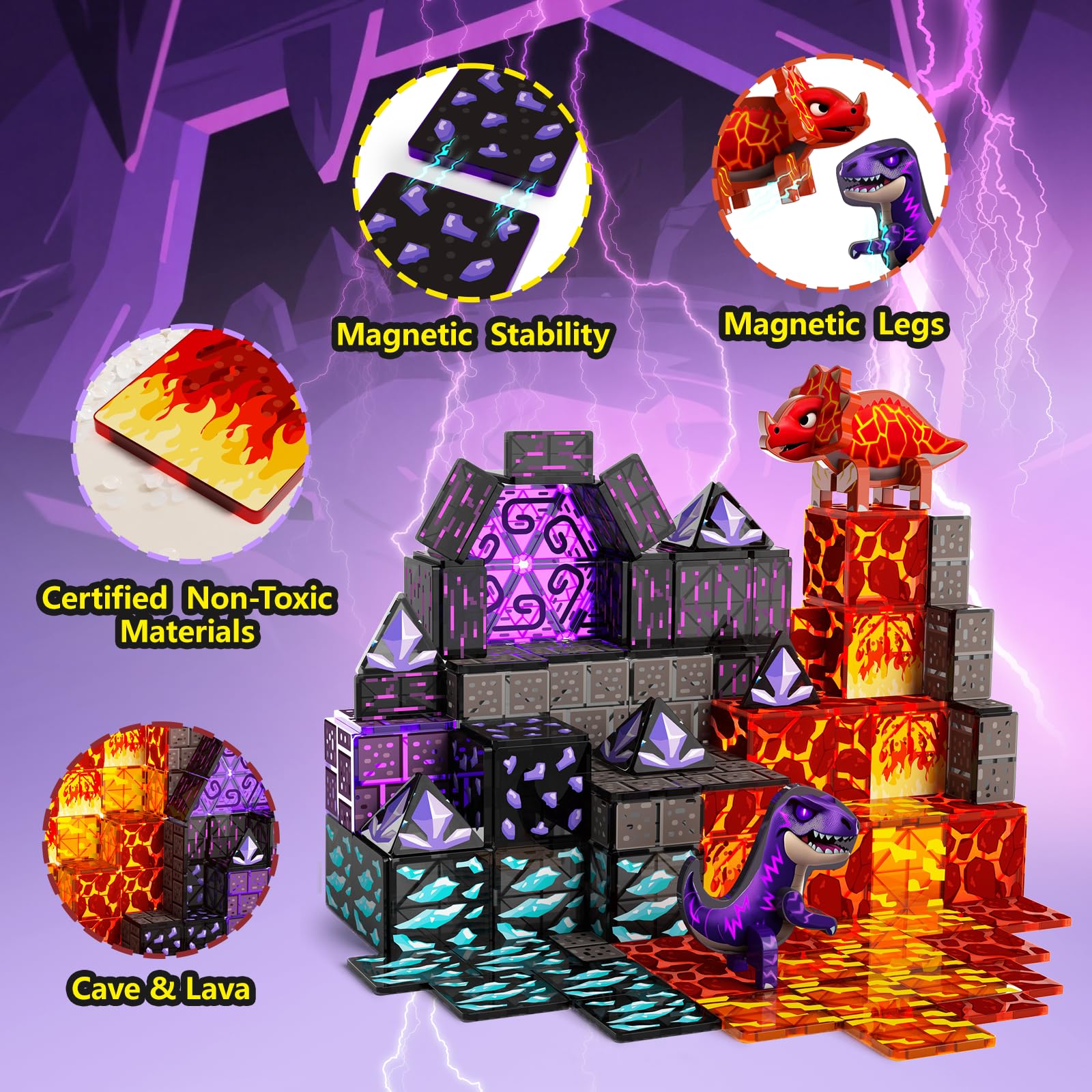 Amazon.com: GobiDex Dinosaur Toys Magnetic Tiles Lava Cave