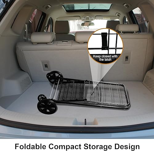 Miniatura 5 de Carrito de compras plegable con ruedas giratorias de 360 para comestibles, lavandería, libro, equipaje, viaje, capacidad de 77 libras, color negro