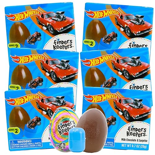 Hot Wheels Finders Keepers, huevos de chocolate con leche con mini auto coleccionable en el interior, rellenos de cesta de Pascua para niños, 0.7