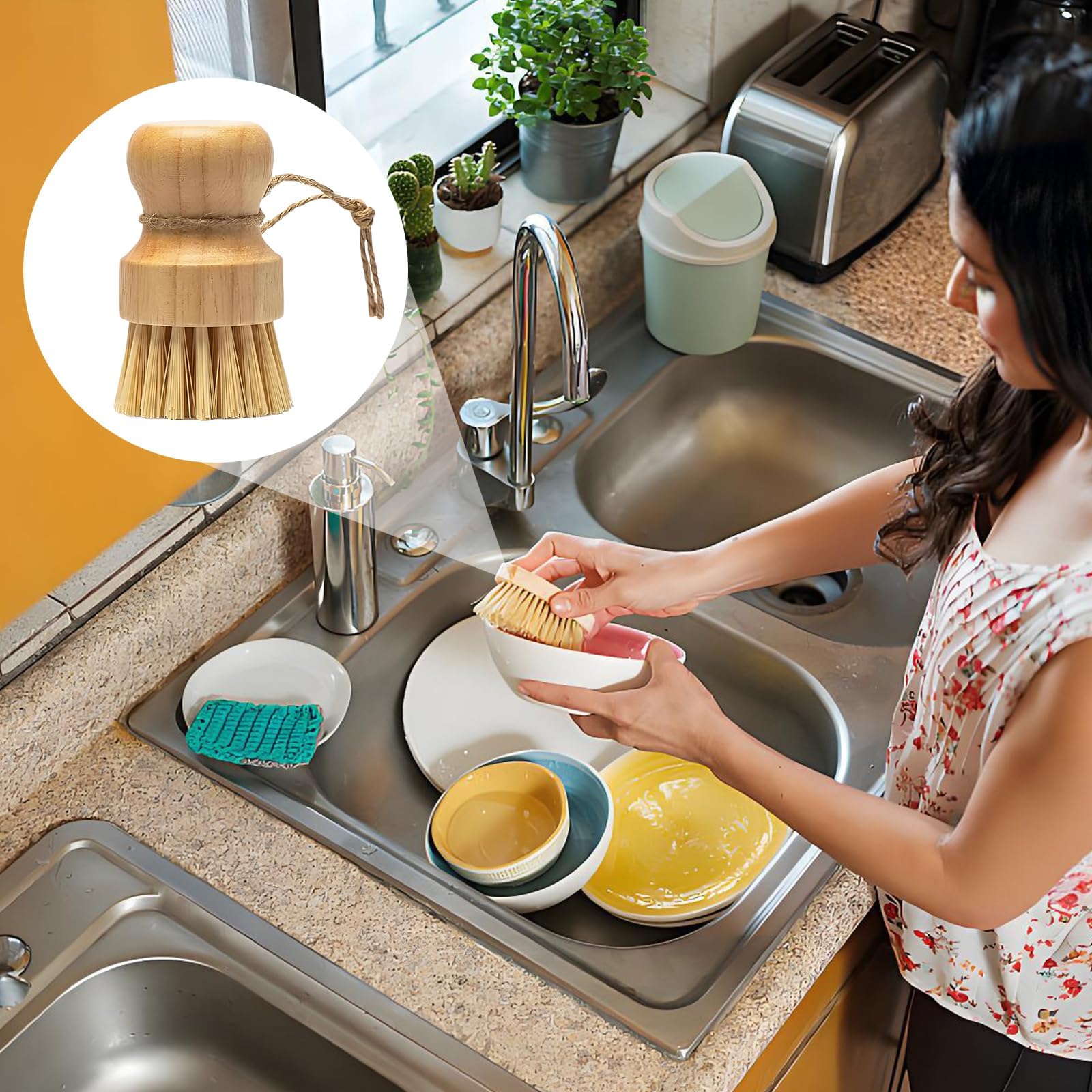 Juego de 6 cepillos de champiñones, con tres ganchos, respetuoso con el medio ambiente, cepillo de champiñones, cepillo de verduras, cepillo de bambú para patatas, limpieza de cocina, baño, limpieza