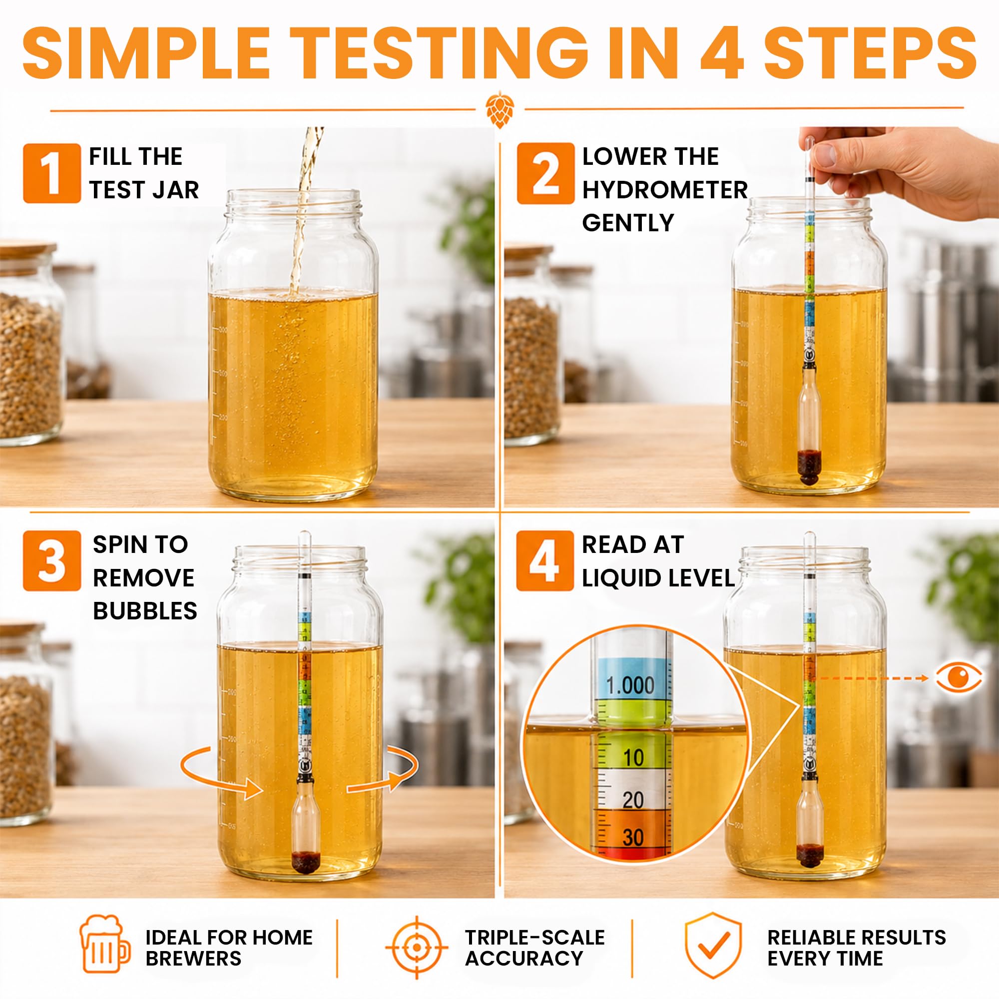 Triple Scale Hydrometer - Test Wine, Beer & More -3