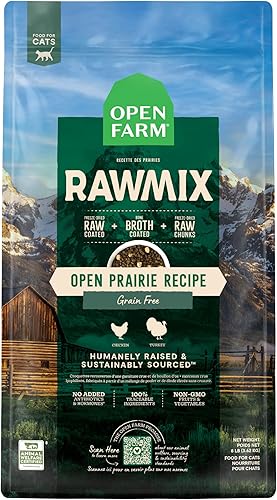 Open Farm Receta de pradera RawMix para gatos, incluye croquetas, caldo de huesos y cruda liofilizada, inspirada en la naturaleza, proteínas criadas