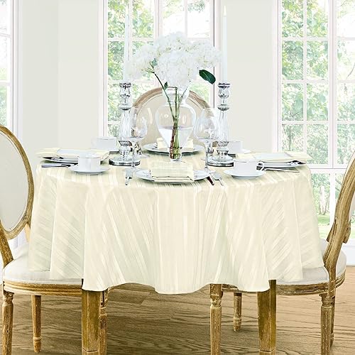 Newbridge Mantel de tela de satén resistente a la suciedad, sin planchado, 70 pulgadas, redondo, color marfil