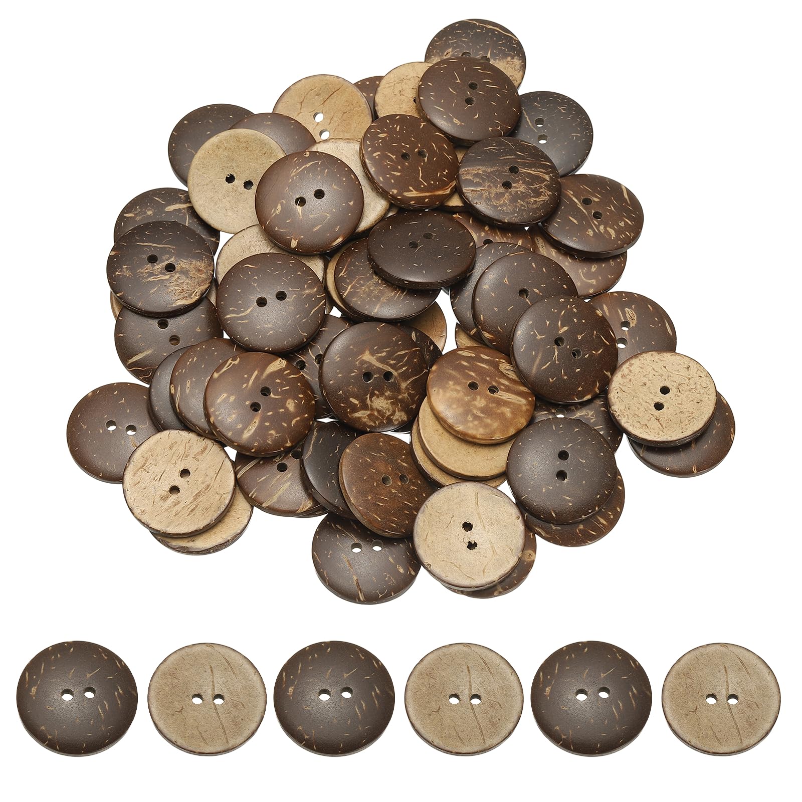 YELARXI Natural Coconut Shell Buttons, 2 Holes Wooden Buttons - Fitting for (Sewing - DIY Crafts - Decorations - Shirt Clothing) 100 Pcs & 25 mm & Brown