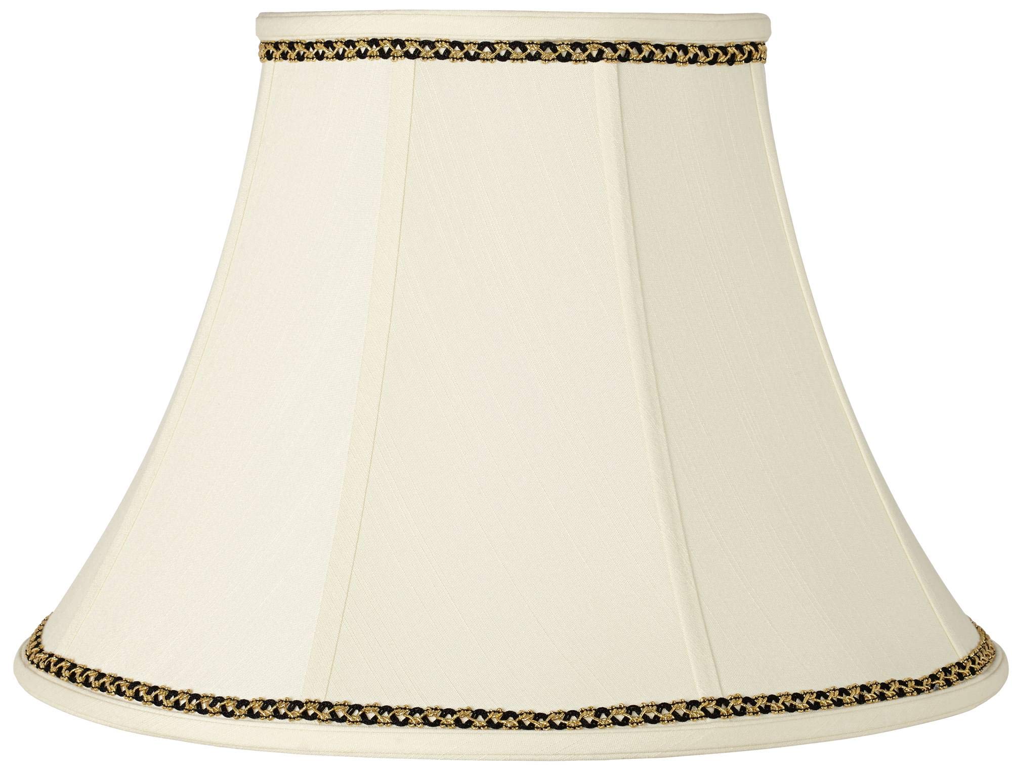 Creme Fabric Large Bell Lamp Shade with Gold and Black Trim 9" Top x 18" Bottom x 13" High (Spider) Replacement with Harp and Finial - Imperial Shade