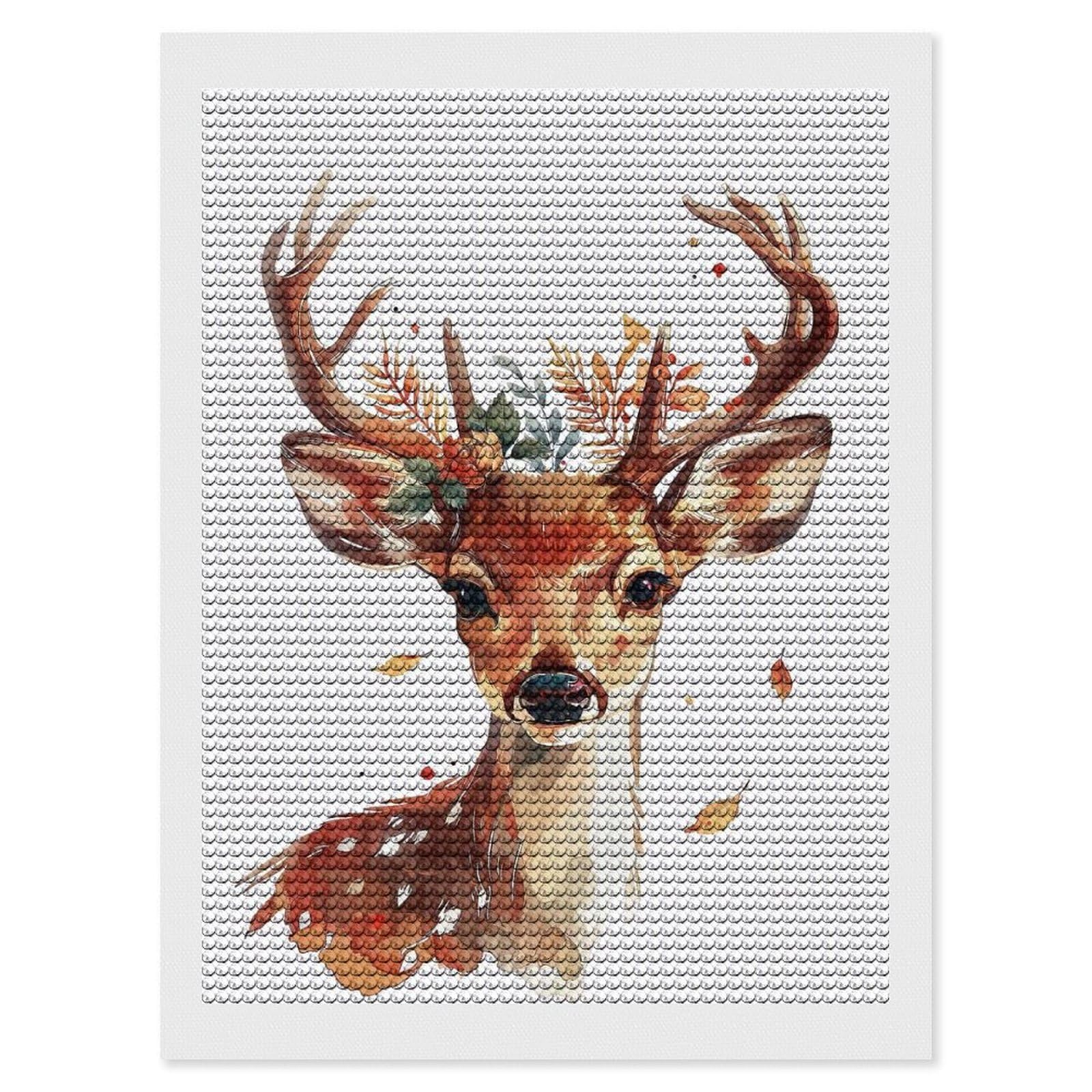 Junmoney Reindeer Flower Crystal Diamond Art Kit 12"x16", Modern Decor, Boho Decor, Wall Art Gift, Decorative Artwork, Creative Hobby
