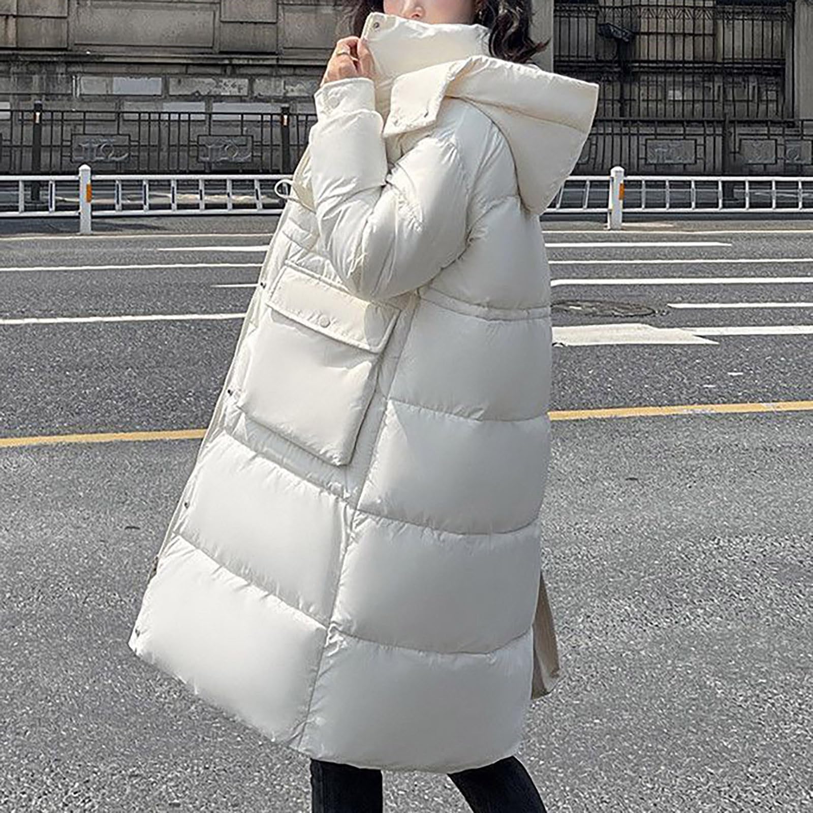Abrigo largo acolchado de invierno para mujer, talla grande, largo hasta la rodilla, chaqueta alternativa de plumón abrigada con capucha.