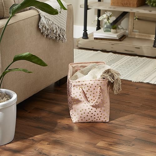 Miniatura 5 de DII Contenedor de almacenamiento de poliéster dorado metálico colección plegable con asas, color rosa milenario mediano