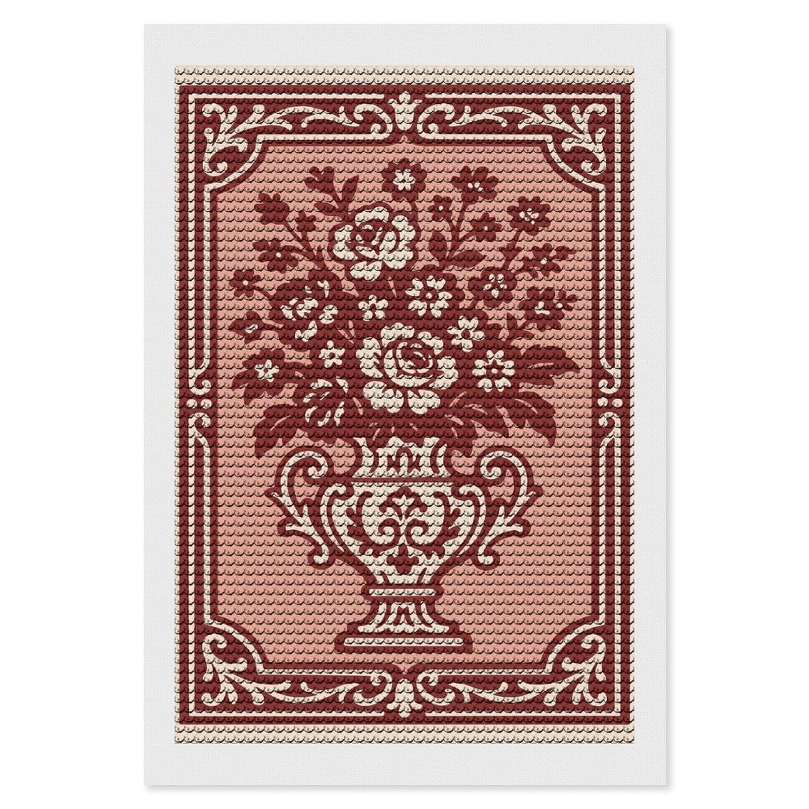 Junmoney Floral Vase with Ornate Border Diamond Painting Canvas Kit 8"x12", Round Gems, Living Room Decor, Seasonal Gift Choice, Modern Decor