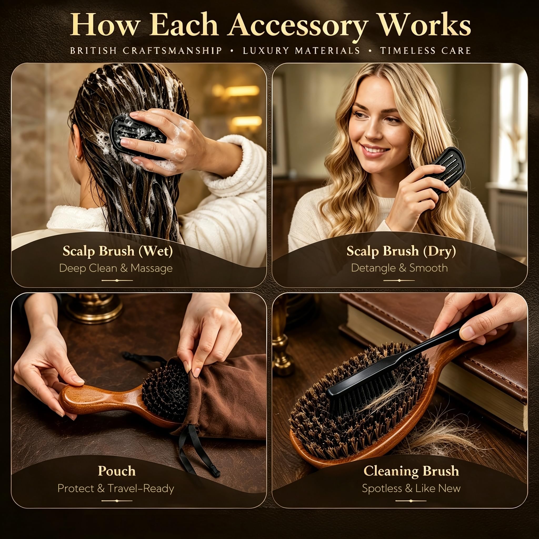 Spazzola per capelli con setole di cinghiale dal 1965, artigianato britannico, mini spazzola per capelli/barba in legno naturale fatta a mano, setole morbide e morbide, districante per donne