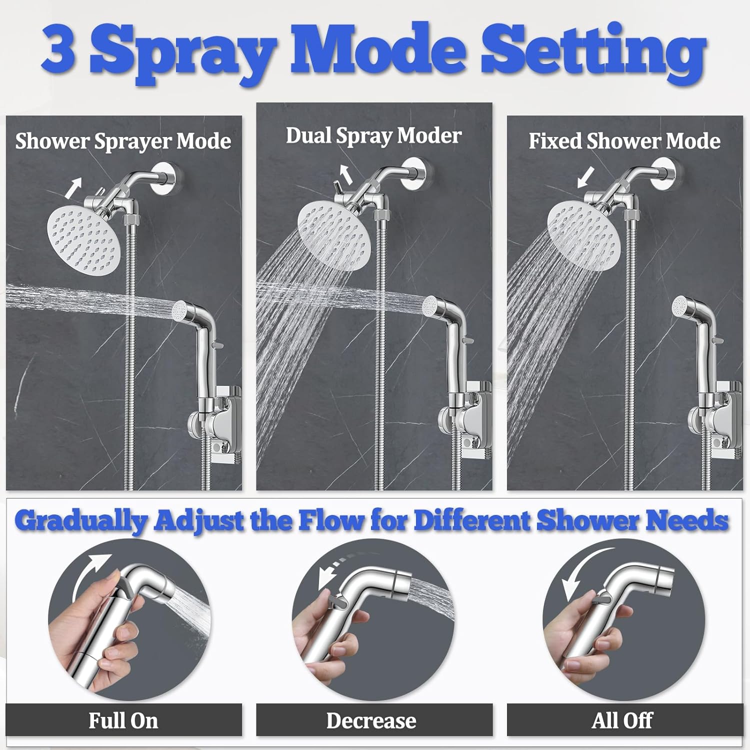 Dog Shower Sprayer Attachment, YDmeet 100 Inch Dog Washing Hose for Fast and Clean Pet Showering, Multifunctional Wand with Turn Off, Brass 3 Way Diverter, No Drill Holder, Chrome