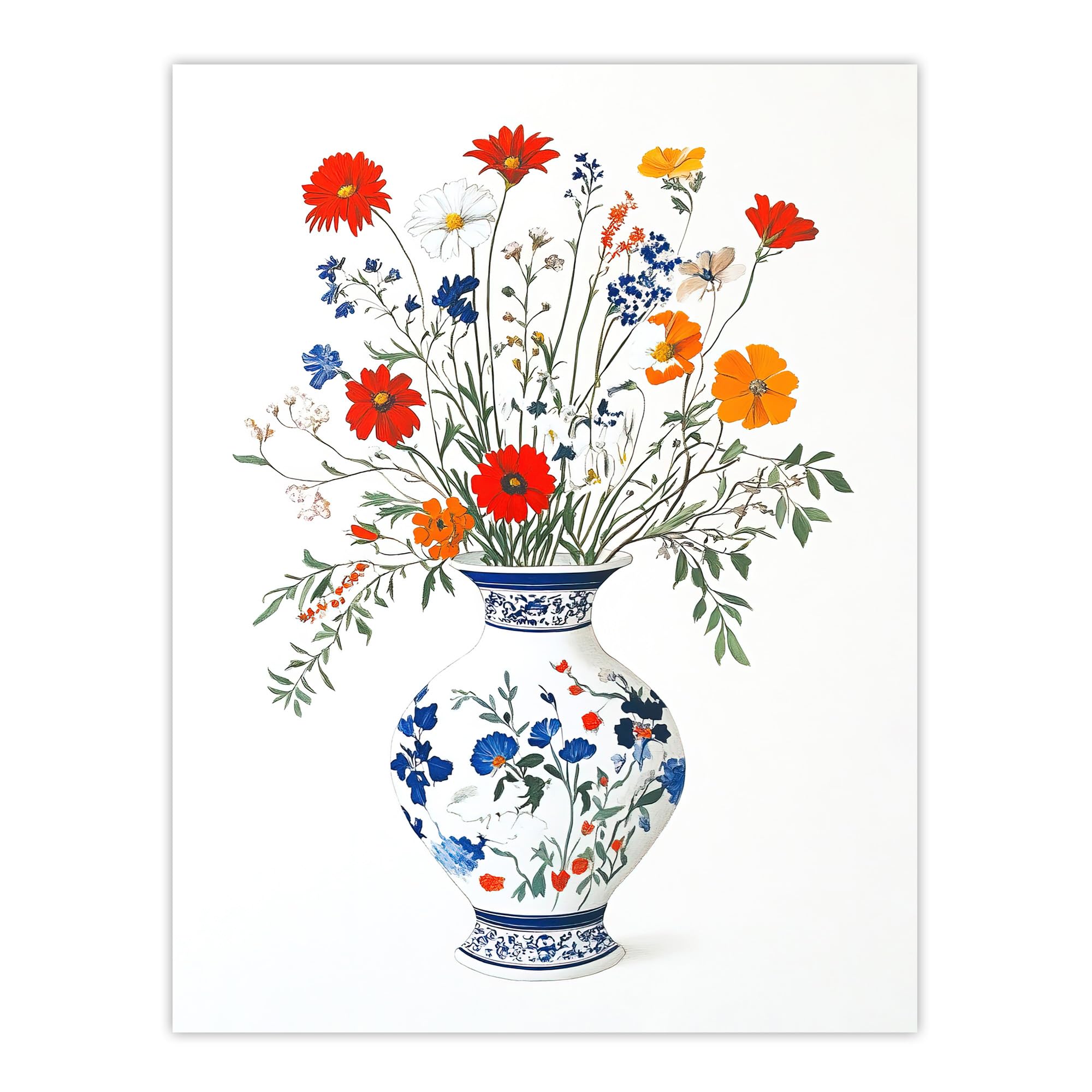Artery8 Colourful Wildflower Bouquet Floral Pattern Vase Living Room Large Wall Art Poster Print Thick Paper 18X24 Inch