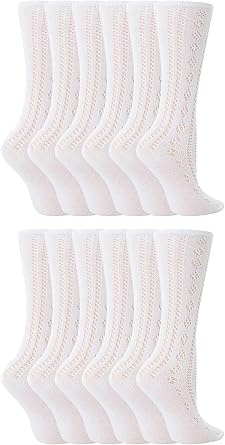12 Pack Girls Cotton Rich Knee High White Uniform Socks