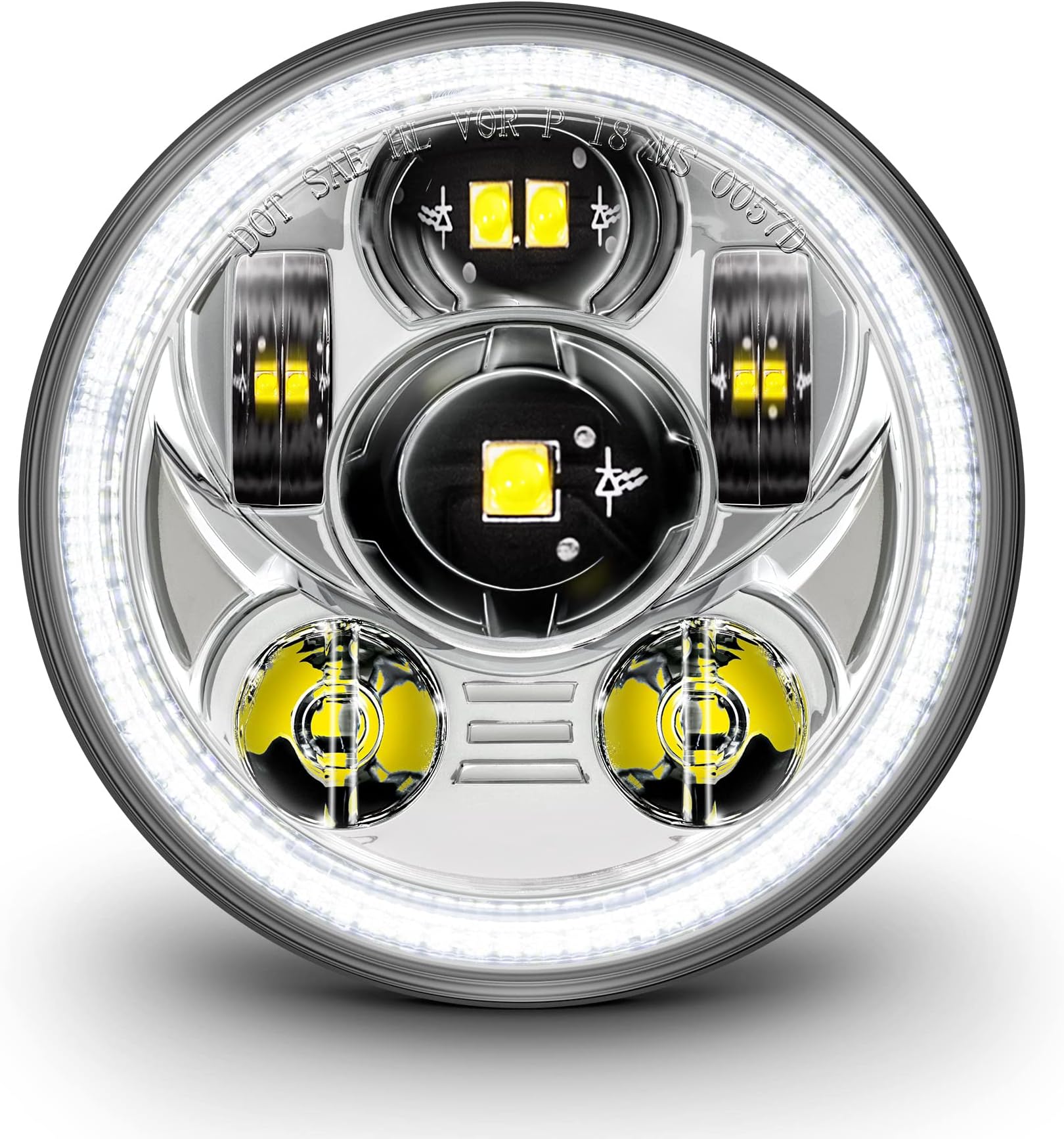 TRUE MODS 5.75" Harley LED Headlight for Harley Davidson [Chrome-Finish] [HALO DRL] [DOT Compliant] Round LED Motorcycle Headlight Dyna Street Bob Super Wide Glide Low Rider Night Rod Train Softail
