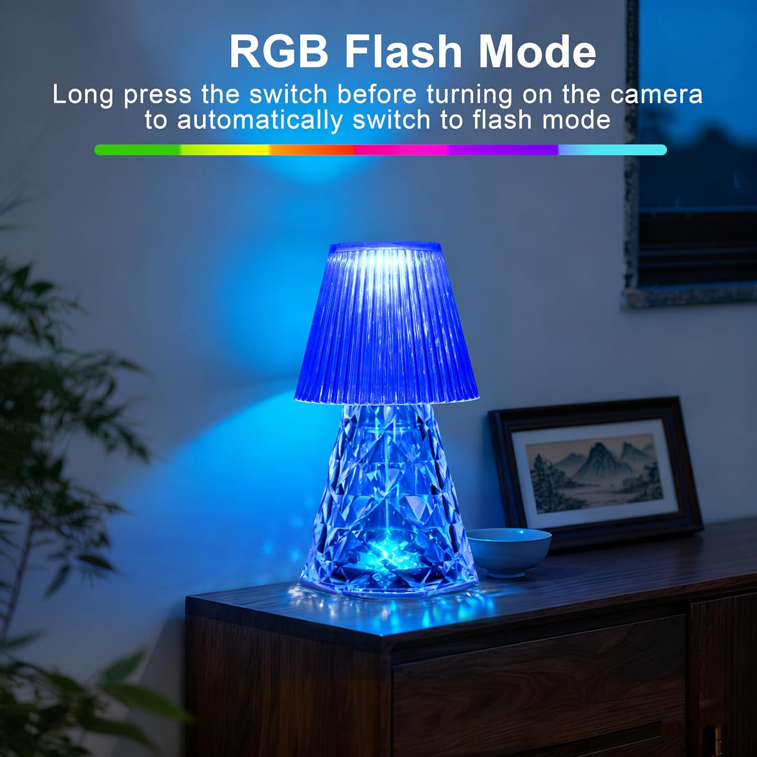 Waterproof Shower Lamp, Rechargeable Bathroom Lamp with RGB, Cordless Crystal Table Lamp, Dimmable Crystal Bedside Night Light for Bathroom Bedroom - Image 7