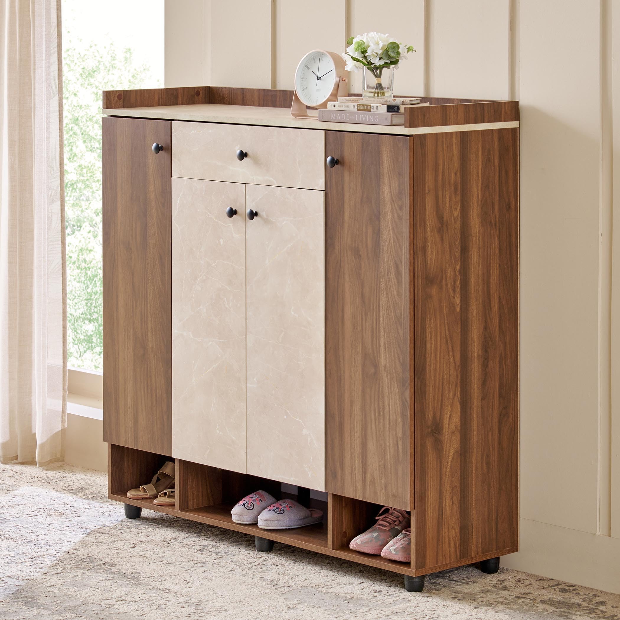 Home Centre Addison 22 Pair Shoe Cabinet with Drawer - Walnut-image-49