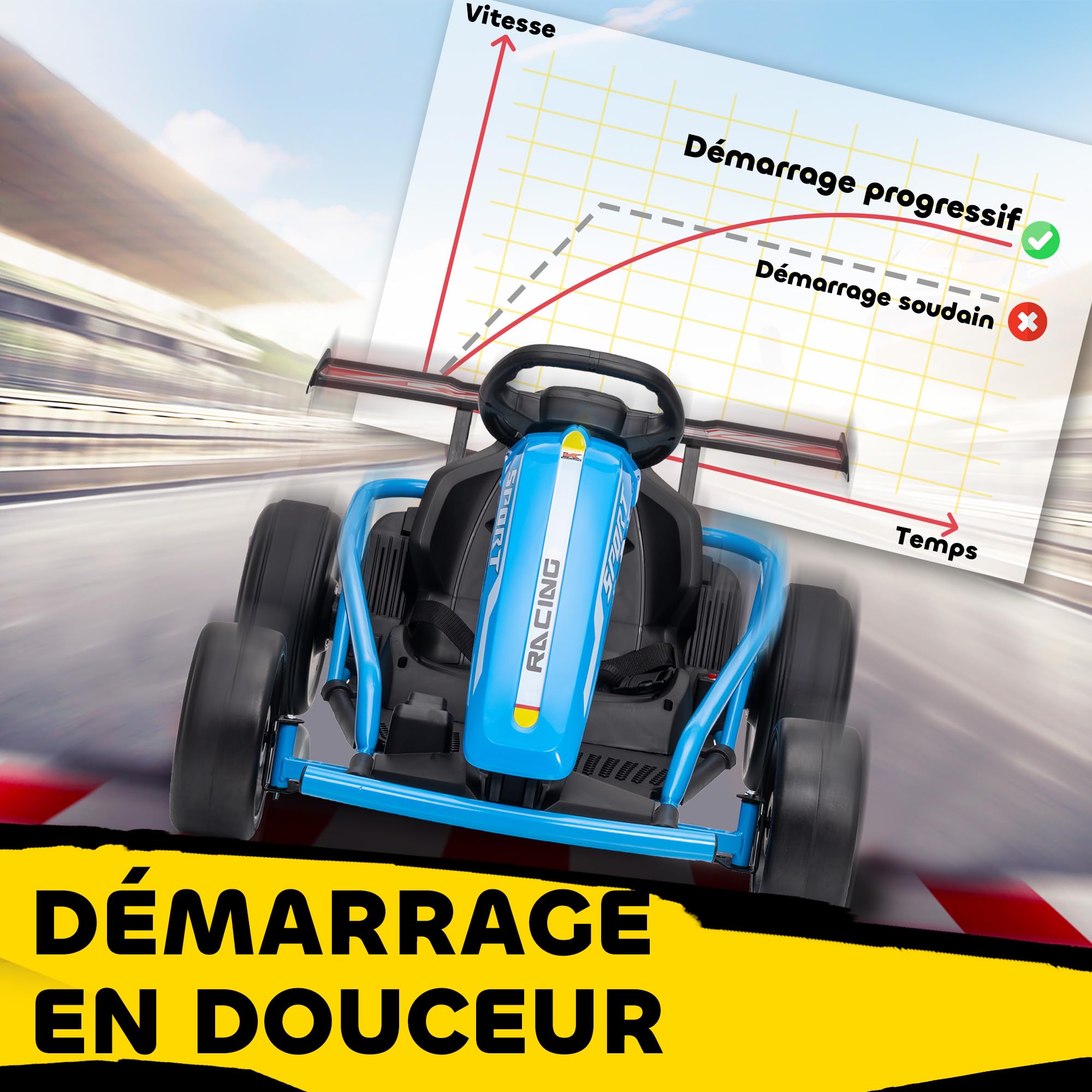 AIYAPLAY 24V Go-Kart per bambini 6-13 km/h Drift Kart 8-12 anni Blu