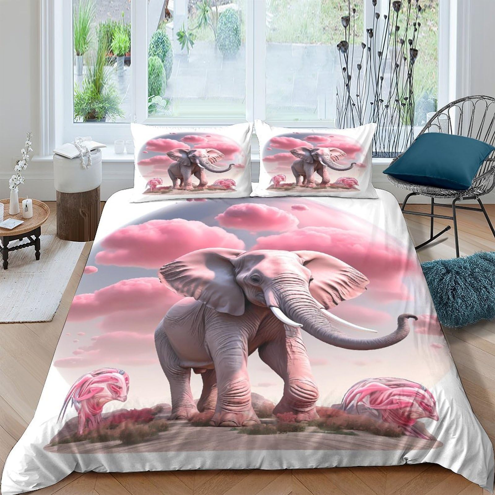 Ctjqhvkz Style-5 3D Printed Pink Elephant Fitted Sheet Microfiber Soft Decorative Wildlife Safari Bed Cover For Bedroom Guest Room Decor Single（135X200cm）
