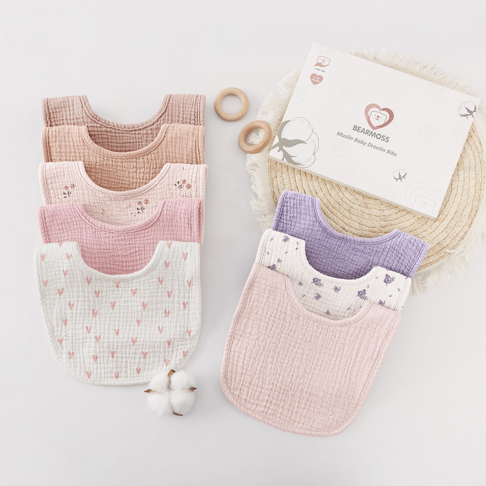 bearmoss Muslin Baby Dribble Bibs 100% Cotton Baby Bandana Square Drool Bibs for Unisex Baby Girls Boys Toddlers Drooling and Teething (Spring Garden) - Image 2