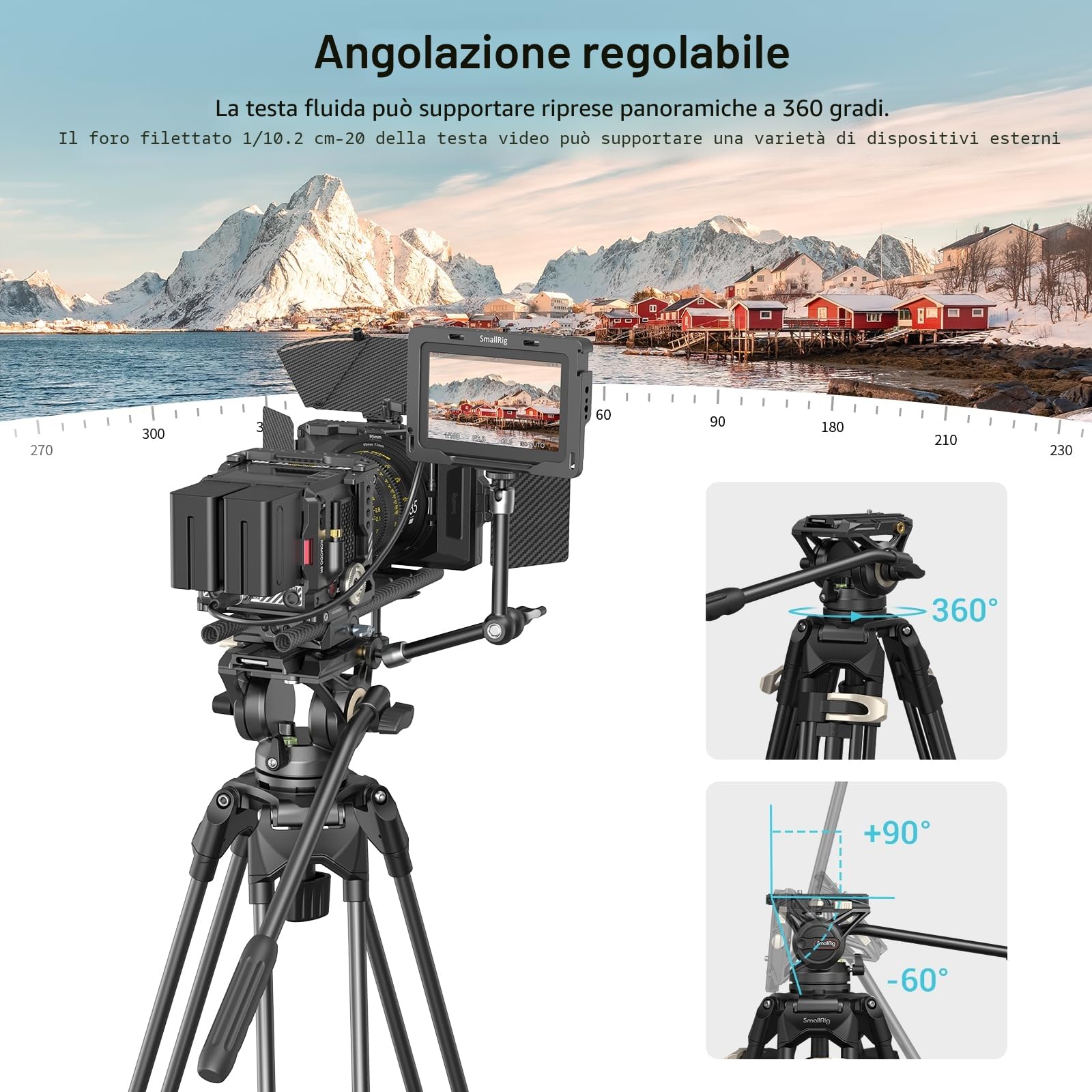 SMALLRIG Treppiede Video, Treppiede in lega di alluminio da 73"/186cm con testa fluida, Spargitore di livello e piastra di sgancio rapido, carico massimo 17,6 LB/8 kg per DSLR, Videocamera - 3751B