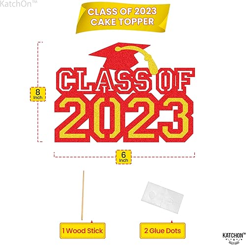 Miniatura 4 de KatchOn, Decoración para pastel de graduación con brillantina, enorme, 8 pulgadas, decoración de pastel de felicitaciones rojas de clase de 2023