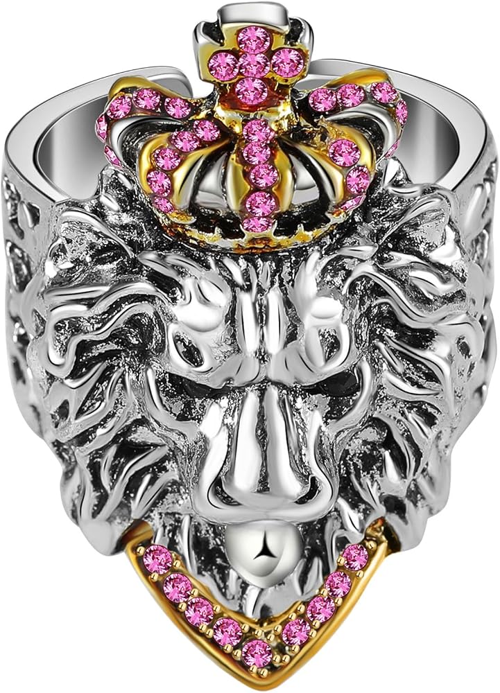 Amazon.com: Yumikoo Pink Diamond Lion Ring for Men Titanium