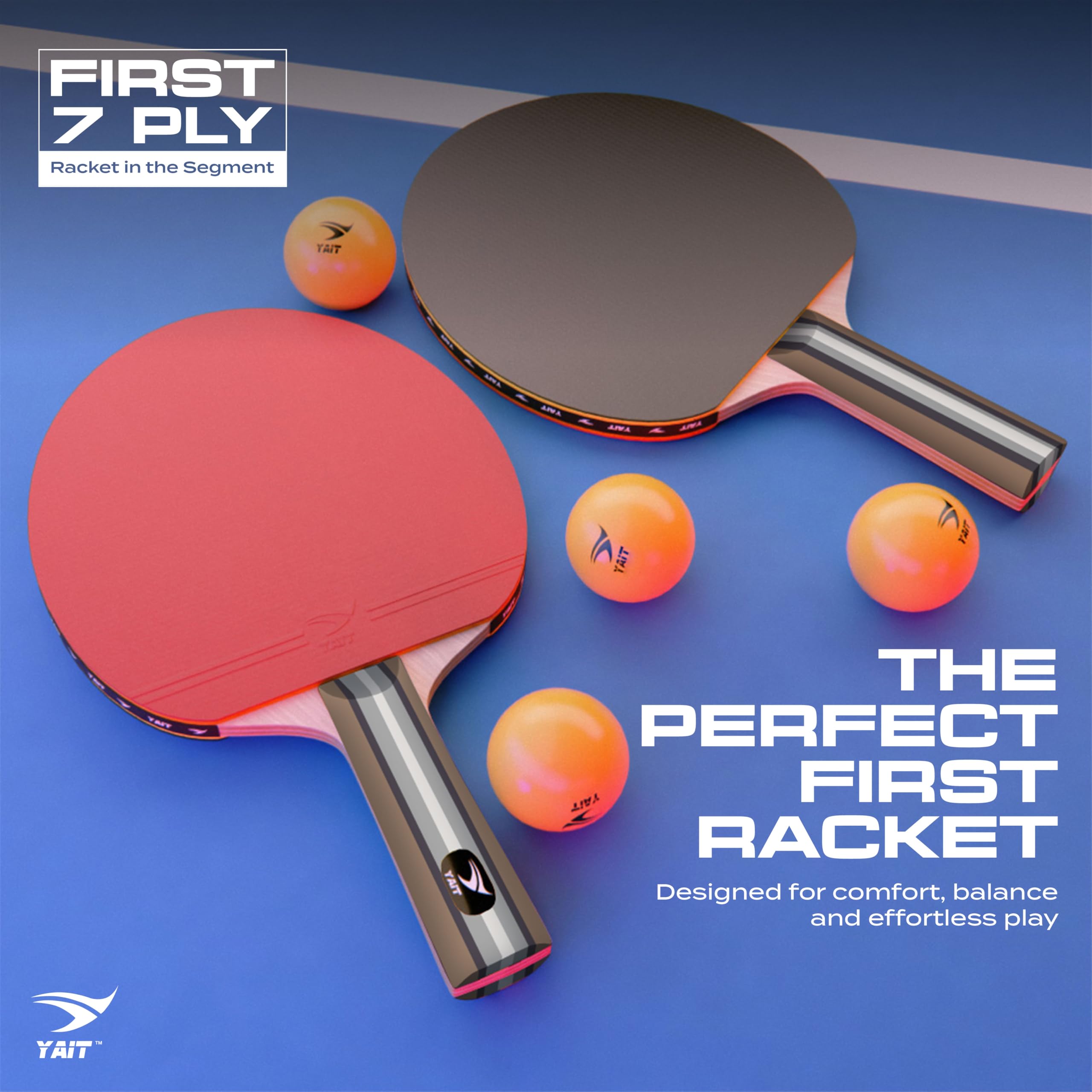 Rally Table Tennis Racquet Set | 2 TT Bat and 4 Training Balls| 7 Ply Wood | Indoor/Outdoor Play | Home Ping Pong Set - 2 Rackets & 4 Balls for Beginners & Intermediate Players | Table Tennis Set