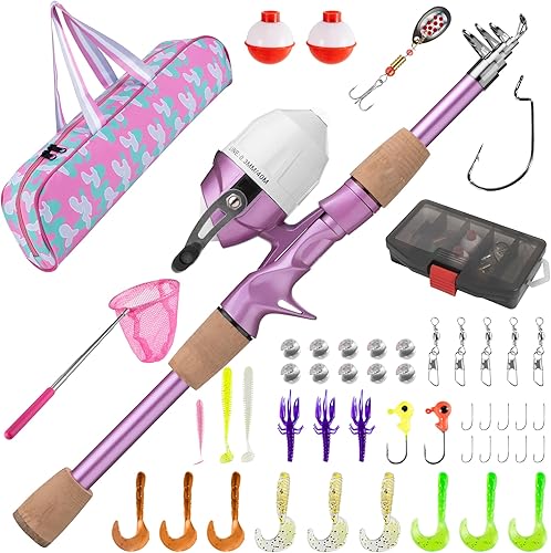 Miniatura 9 de Caña de Pescar para Niños, Cañas de Pescar Telescópicas Portátiles para Niños y Niñas, Kit Combinado de Caña de Pescar y Carrete con Caja de