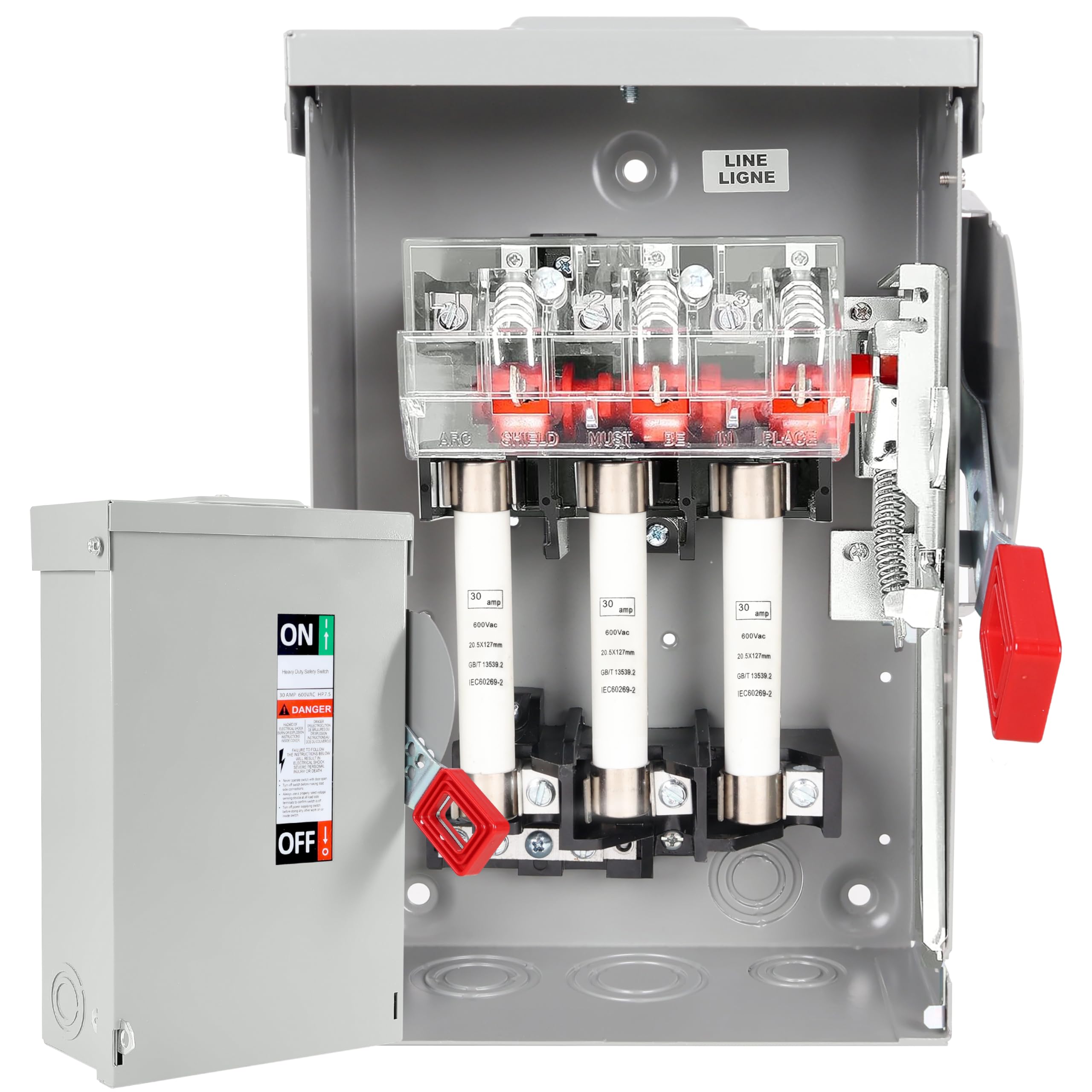 30 Amp Disconnect Switch, Fusible, 3 Pole 600 Volt, with Interlock