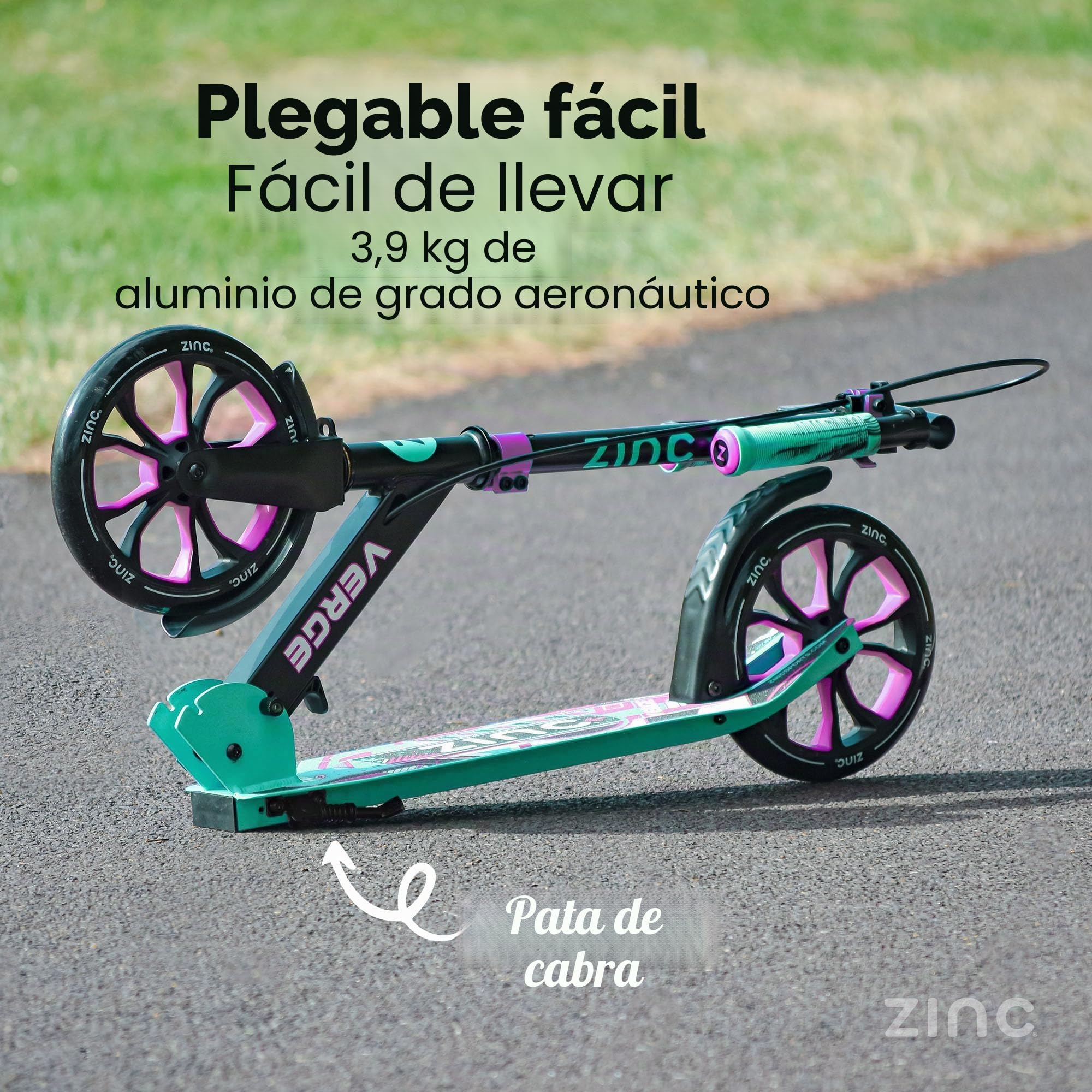 Zinc Kids Scooter – Big Wheel Kick Scooter for Ages 6+, Foldable 2-Wheel Scooter with 200mm Wheels, Lightweight, Height Adjustable, Rear Footbrake, Supports up to 100kg