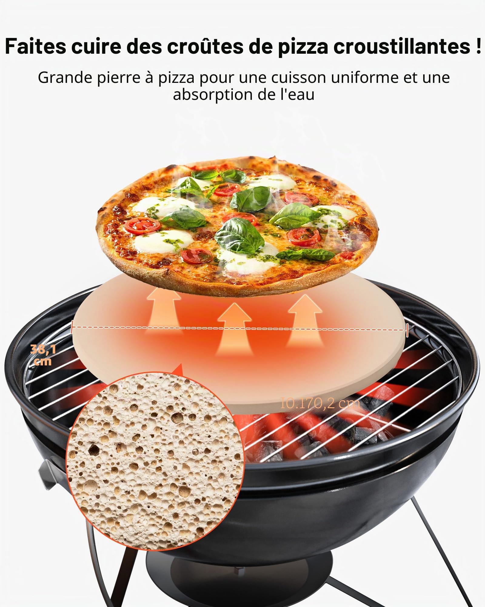VEVOR Pierre à pizza ronde en cordiérite 38,1 cm, pierre de cuisson extra large avec pelle en aluminium et grattoir PP, résistante à la chaleur, épaisseur 1,7 cm, pour four, cuisson du pain, barbecue
